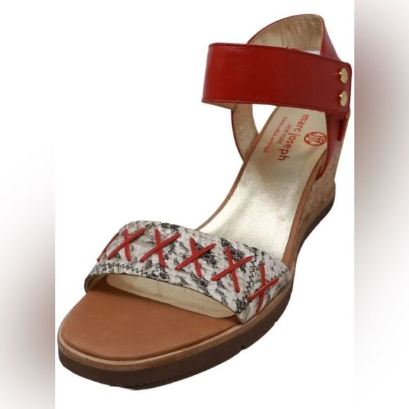 Marc Joseph Dyckman Strappy Red Leather Wedge Sandals‎ - Picture 1 of 11